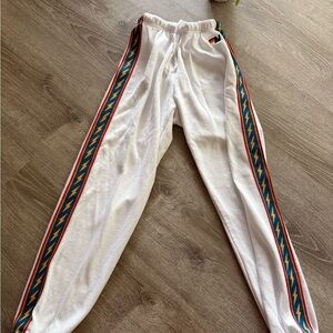 Aviator Nation White Joggers with Bold Side Stripes